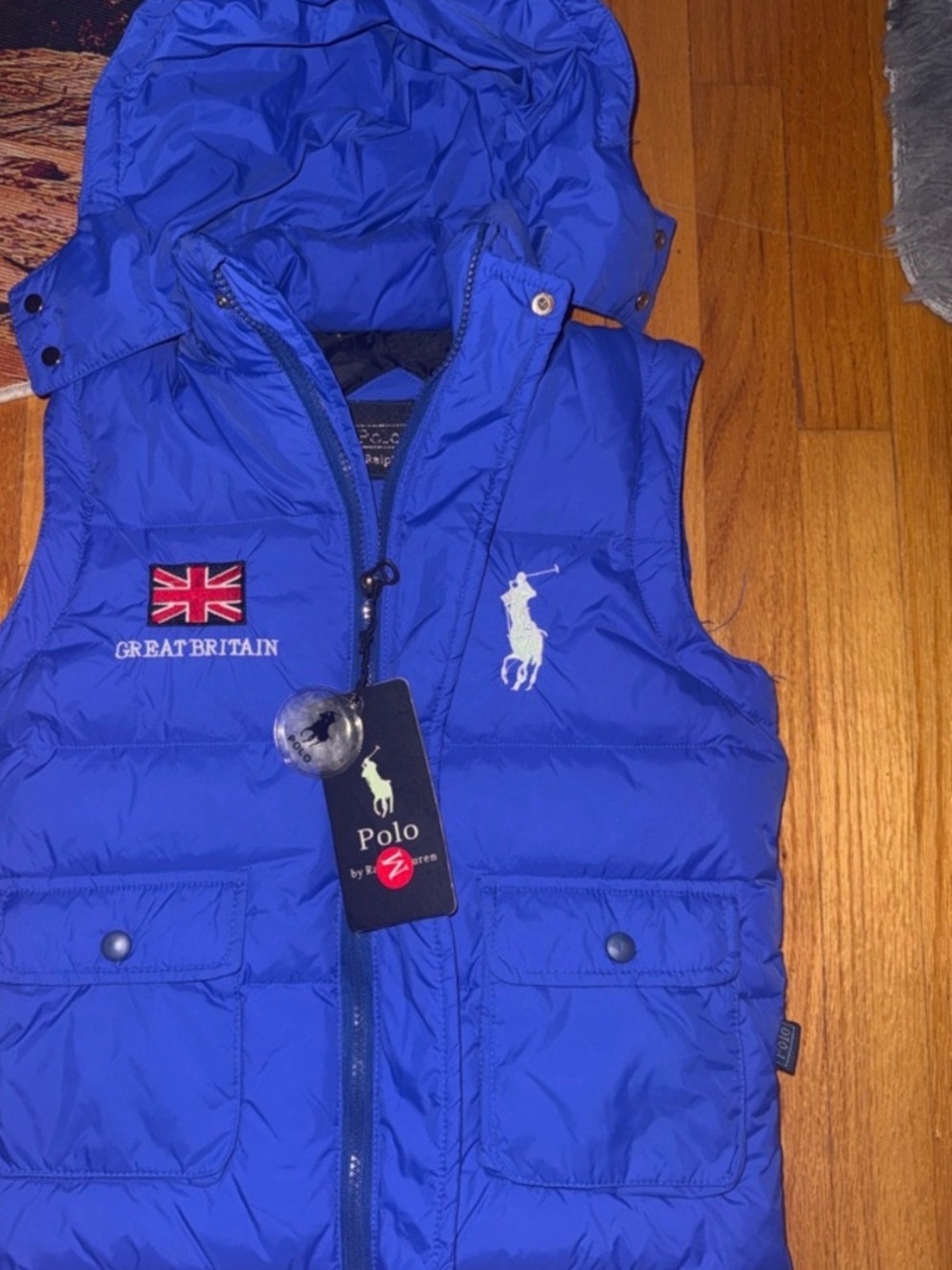 Polo by Ralph Lauren Royal Blue Great Britain Hooded Puffer Vest